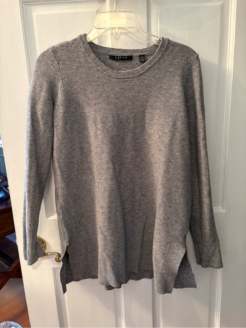 Cyrus Heather Gray Ribbed Crewneck Sweater